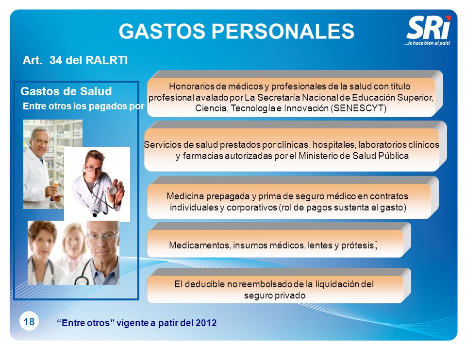 GASTOS PERSONALES Art. 34 del RALRTI Gastos de Salud 18