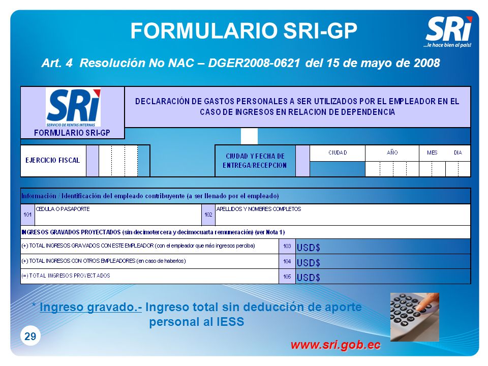 FORMULARIO SRI-GP Art. 4 Resolución No NAC – DGER del 15 de mayo de