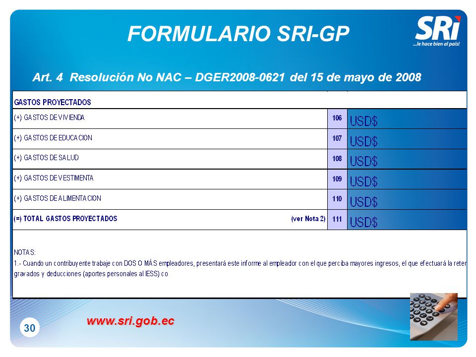 FORMULARIO SRI-GP Art. 4 Resolución No NAC – DGER del 15 de mayo de