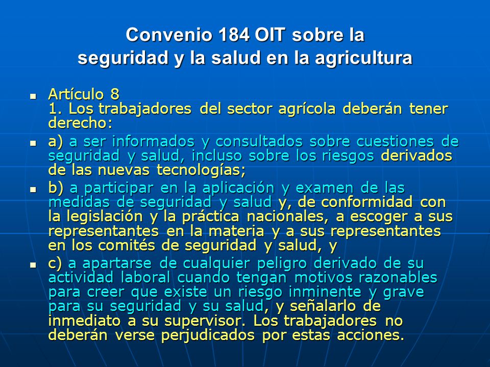 Convenio 184 OIT sobre la seguridad y la salud en la agricultura