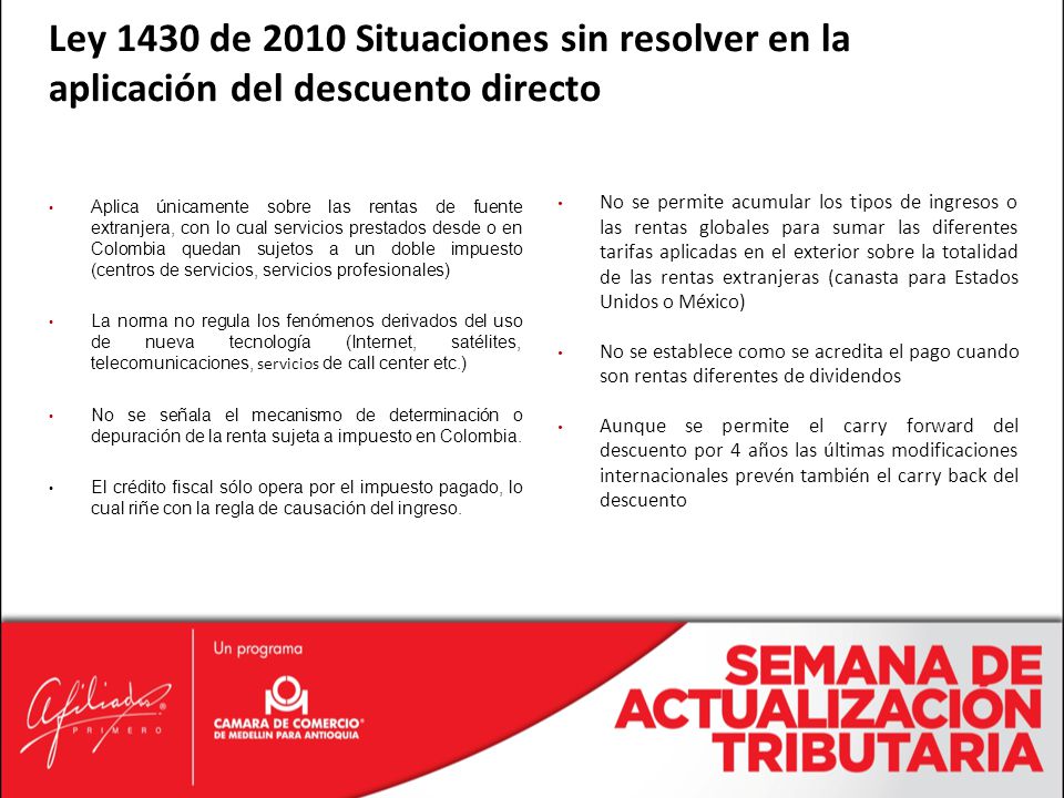 Ley 1430 de 2010 Situaciones sin resolver en la aplicación del descuento directo