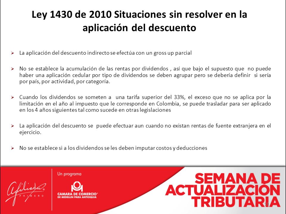 Ley 1430 de 2010 Situaciones sin resolver en la aplicación del descuento