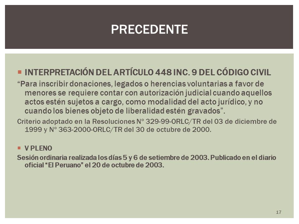 PRECEDENTE INTERPRETACIÓN DEL ARTÍCULO 448 INC. 9 DEL CÓDIGO CIVIL