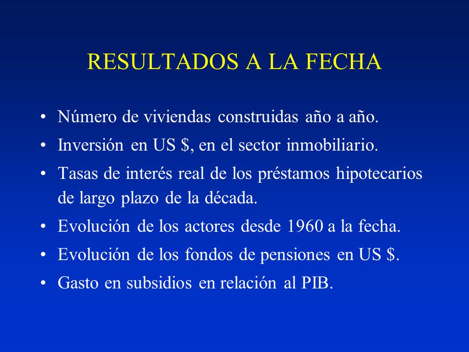 RESULTADOS A LA FECHA Número de viviendas construidas año a año.