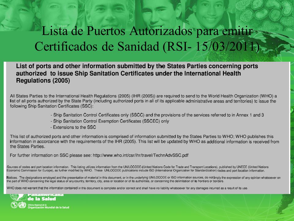 Lista de Puertos Autorizados para emitir Certificados de Sanidad (RSI- 15/03/2011)
