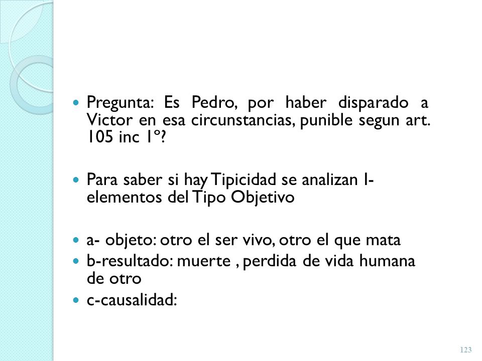 Pregunta: Es Pedro, por haber disparado a Victor en esa circunstancias, punible segun art. 105 inc 1º