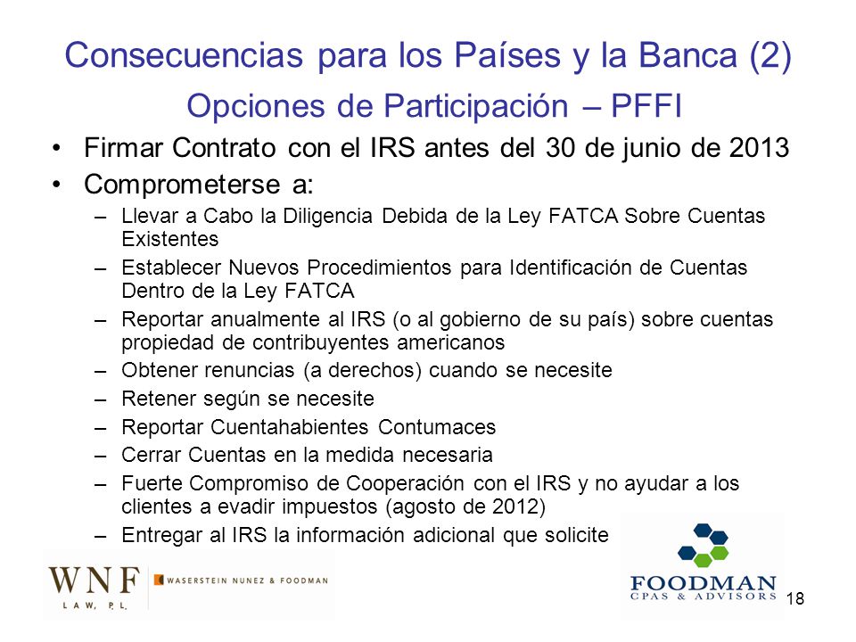 Consecuencias para los Países y la Banca (2) Opciones de Participación – PFFI