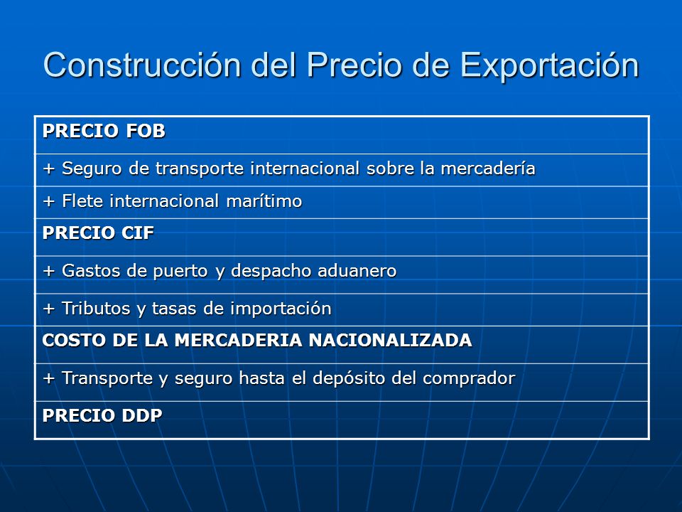 PRECIOS DE EXPORTACION Y CALCULO DEL PRECIO FOB - ppt descargar