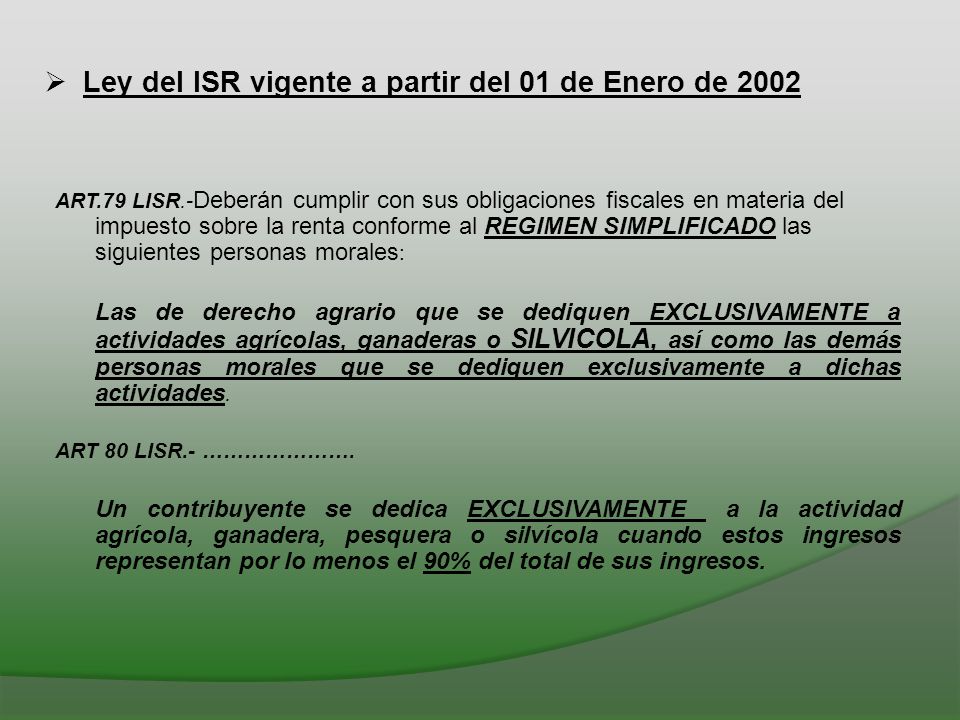 Ley del ISR vigente a partir del 01 de Enero de 2002