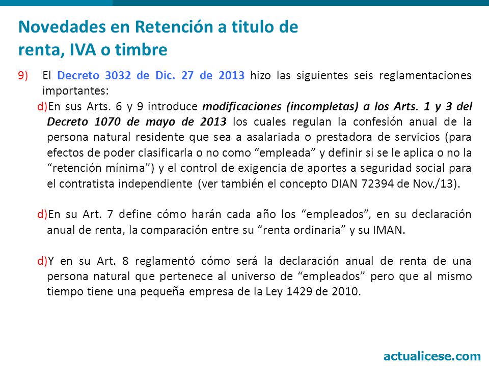 Novedades en Retención a titulo de renta, IVA o timbre