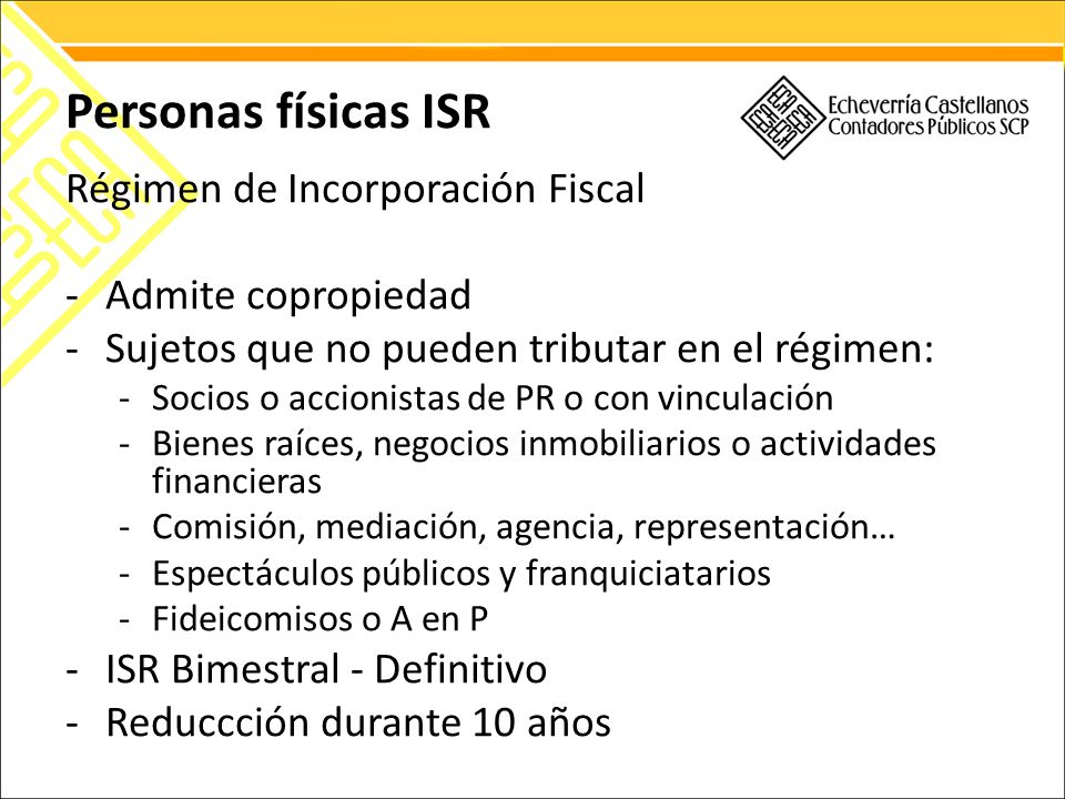 Personas físicas ISR Régimen de Incorporación Fiscal
