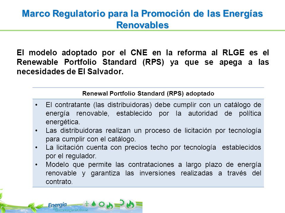 Marco Regulatorio para la Promoción de las Energías Renovables