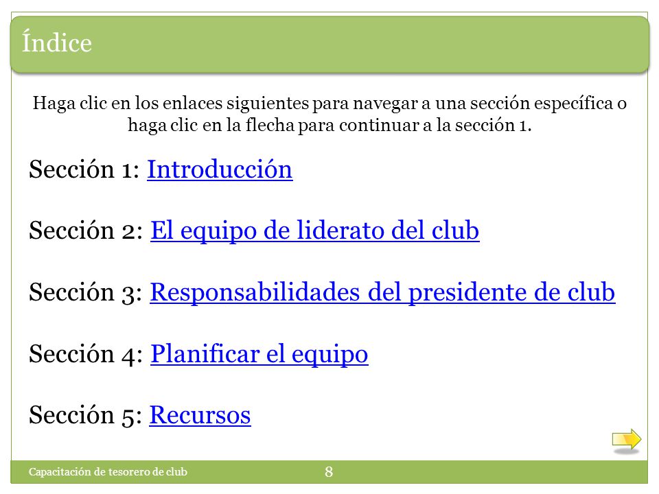 Sección 1: Introducción Sección 2: El equipo de liderato del club