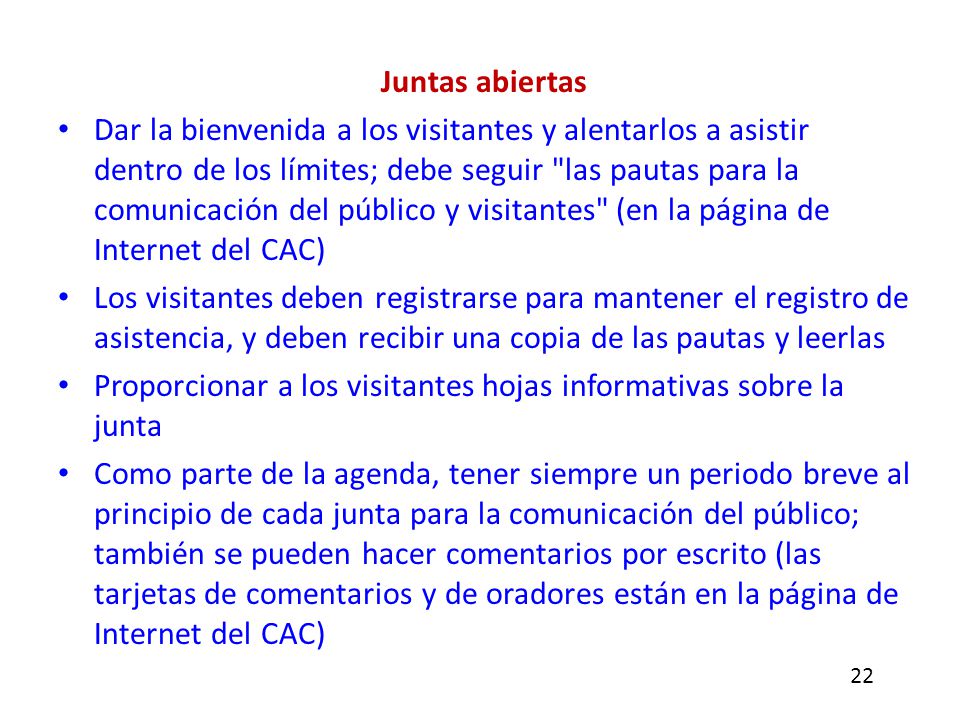 Proporcionar a los visitantes hojas informativas sobre la junta