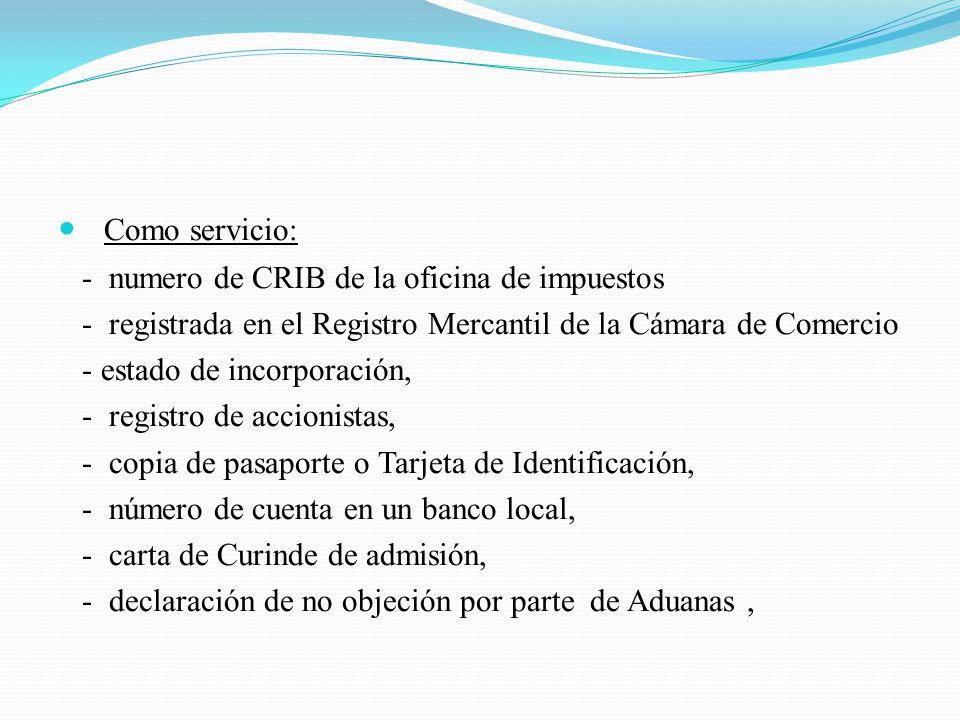 Como servicio: - numero de CRIB de la oficina de impuestos