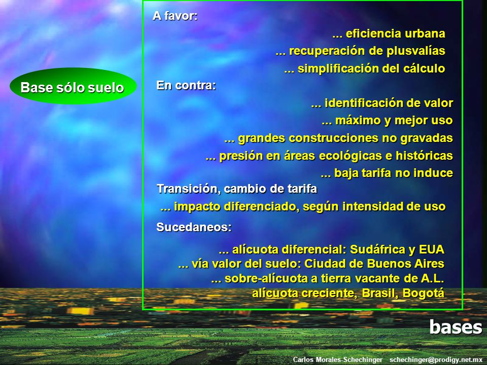 bases Base sólo suelo A favor: ... eficiencia urbana