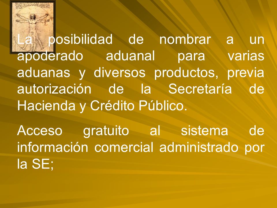 La posibilidad de nombrar a un apoderado aduanal para varias aduanas y diversos productos, previa autorización de la Secretaría de Hacienda y Crédito Público.