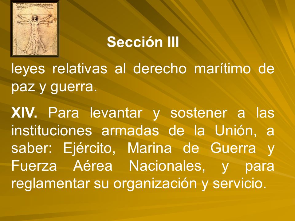 Sección III leyes relativas al derecho marítimo de paz y guerra.