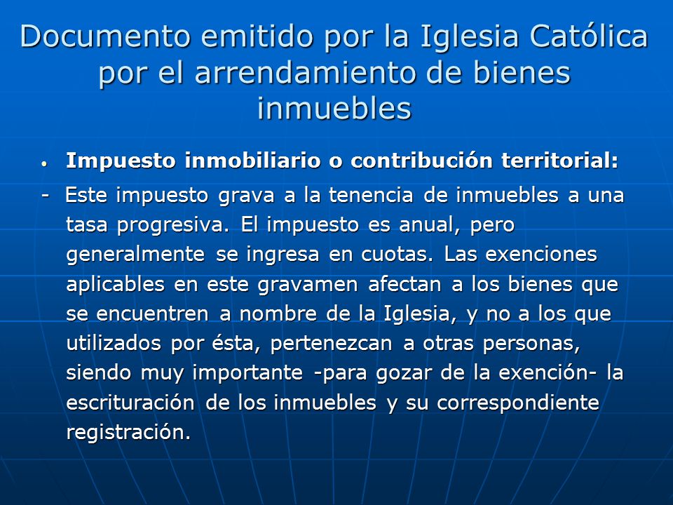 Documento emitido por la Iglesia Católica por el arrendamiento de bienes inmuebles
