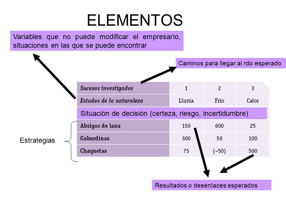 ELEMENTOS Variables que no puede modificar el empresario, situaciones en las que se puede encontrar.