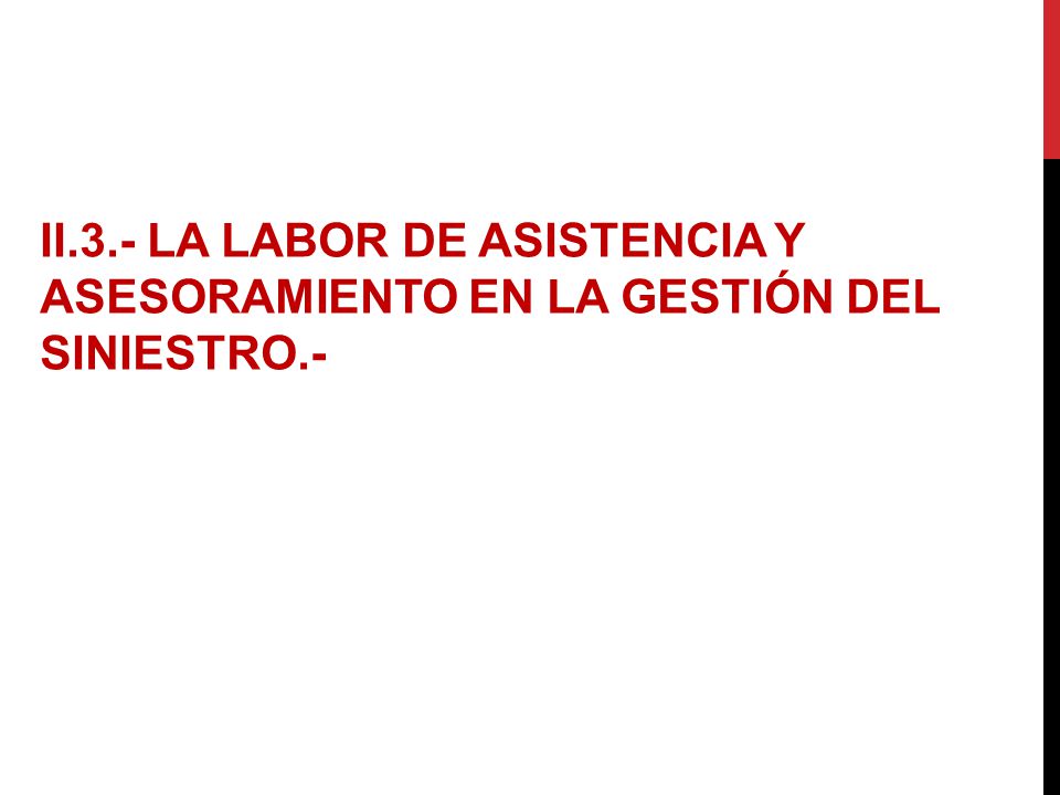 II.3.- LA LABOR DE ASISTENCIA Y ASESORAMIENTO EN LA GESTIÓN DEL SINIESTRO.-