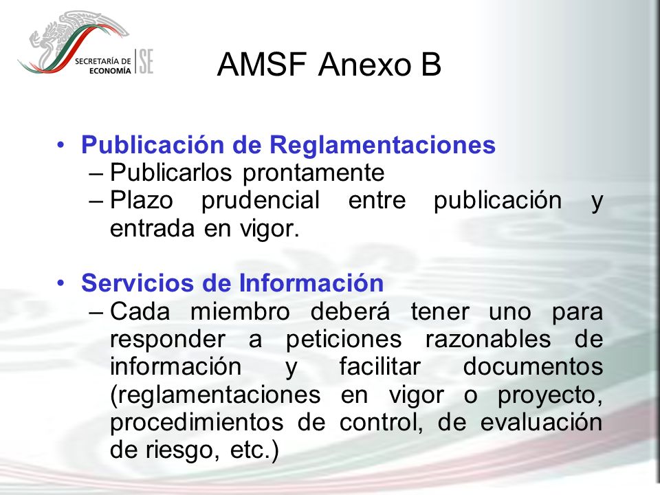 AMSF Anexo B Publicación de Reglamentaciones Publicarlos prontamente