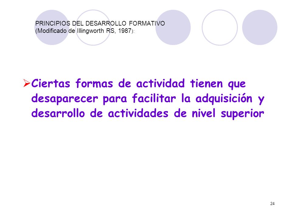 PRINCIPIOS DEL DESARROLLO FORMATIVO (Modificado de Illingworth RS, 1987):