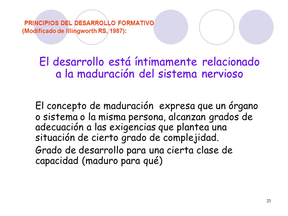 PRINCIPIOS DEL DESARROLLO FORMATIVO (Modificado de Illingworth RS, 1987):