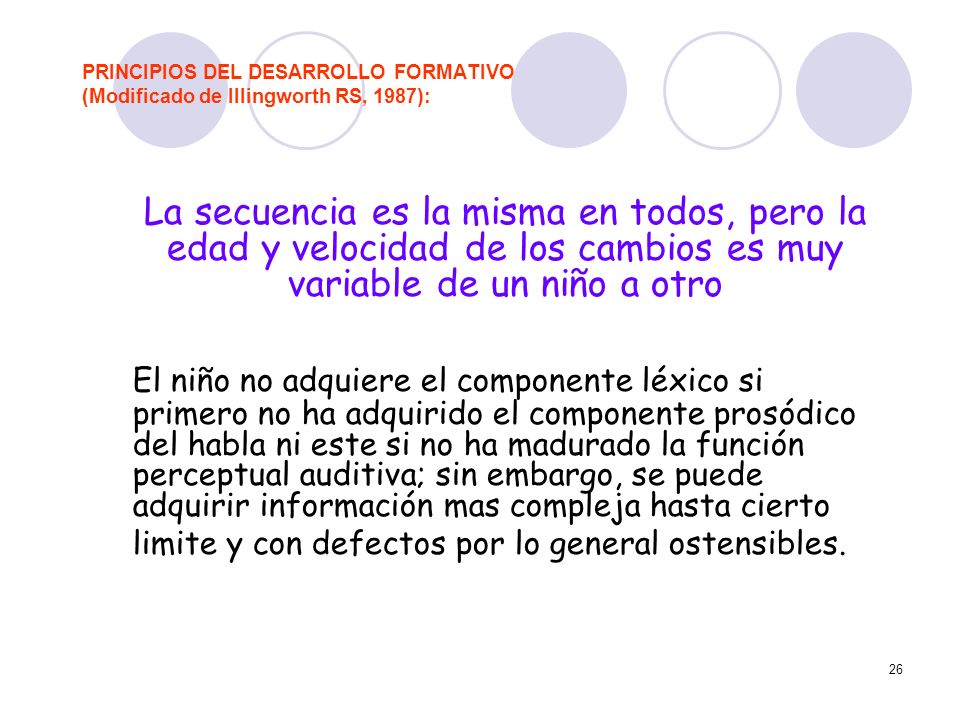 PRINCIPIOS DEL DESARROLLO FORMATIVO (Modificado de Illingworth RS, 1987):