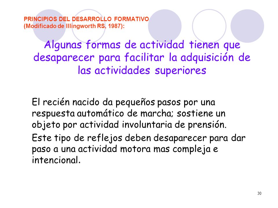 PRINCIPIOS DEL DESARROLLO FORMATIVO (Modificado de Illingworth RS, 1987):