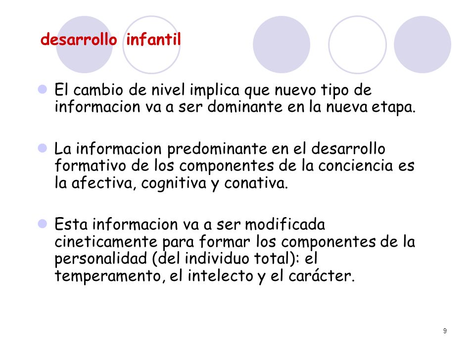 desarrollo infantil El cambio de nivel implica que nuevo tipo de informacion va a ser dominante en la nueva etapa.