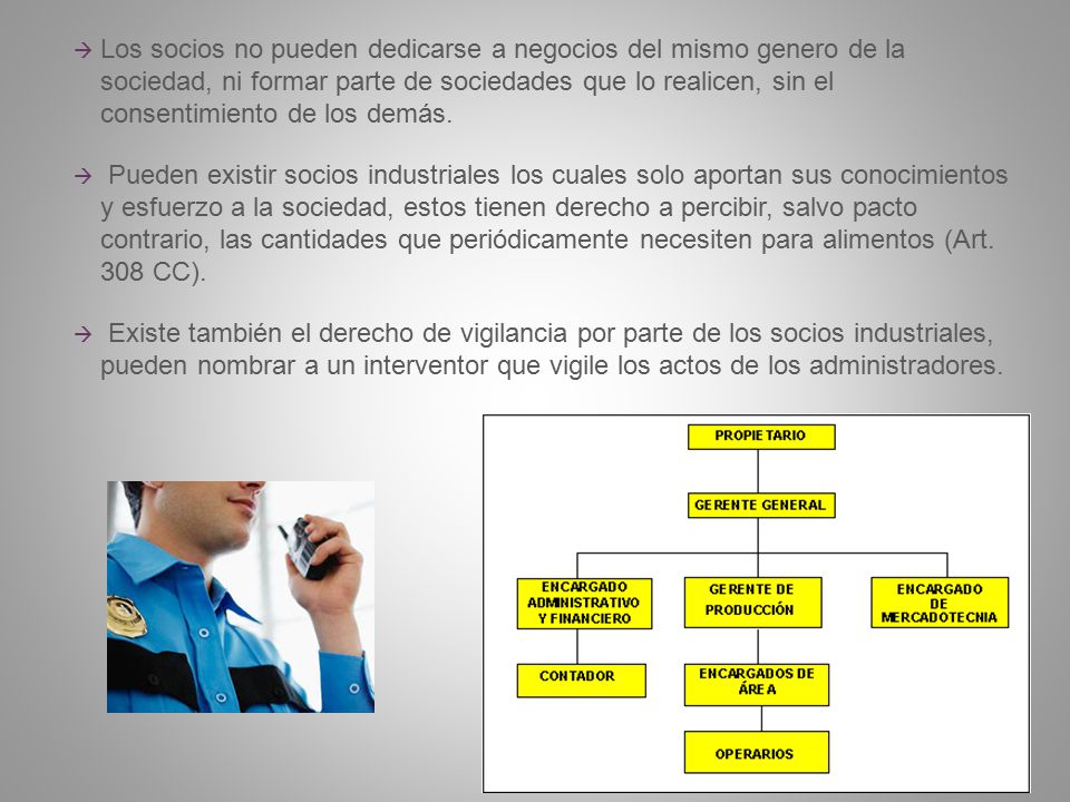 Los socios no pueden dedicarse a negocios del mismo genero de la sociedad, ni formar parte de sociedades que lo realicen, sin el consentimiento de los demás.