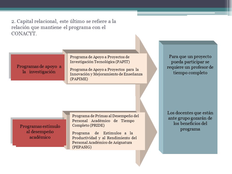 2. Capital relacional, este último se refiere a la relación que mantiene el programa con el CONACYT.