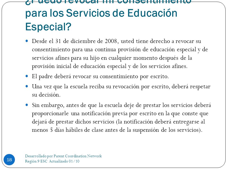 ¿Puedo revocar mi consentimiento para los Servicios de Educación Especial