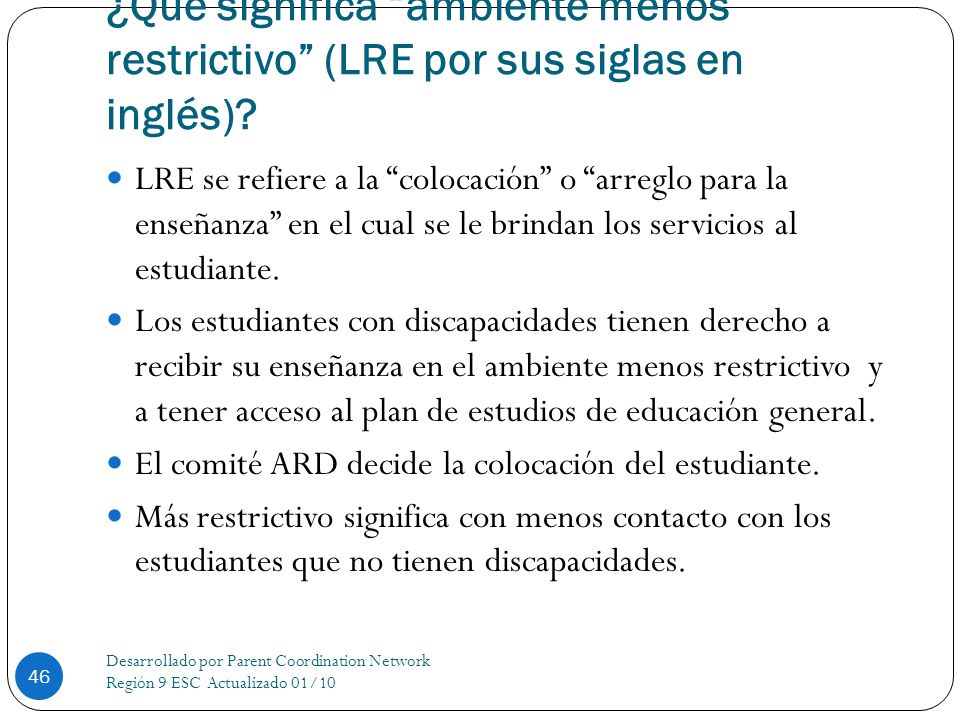 ¿Qué significa ambiente menos restrictivo (LRE por sus siglas en inglés)