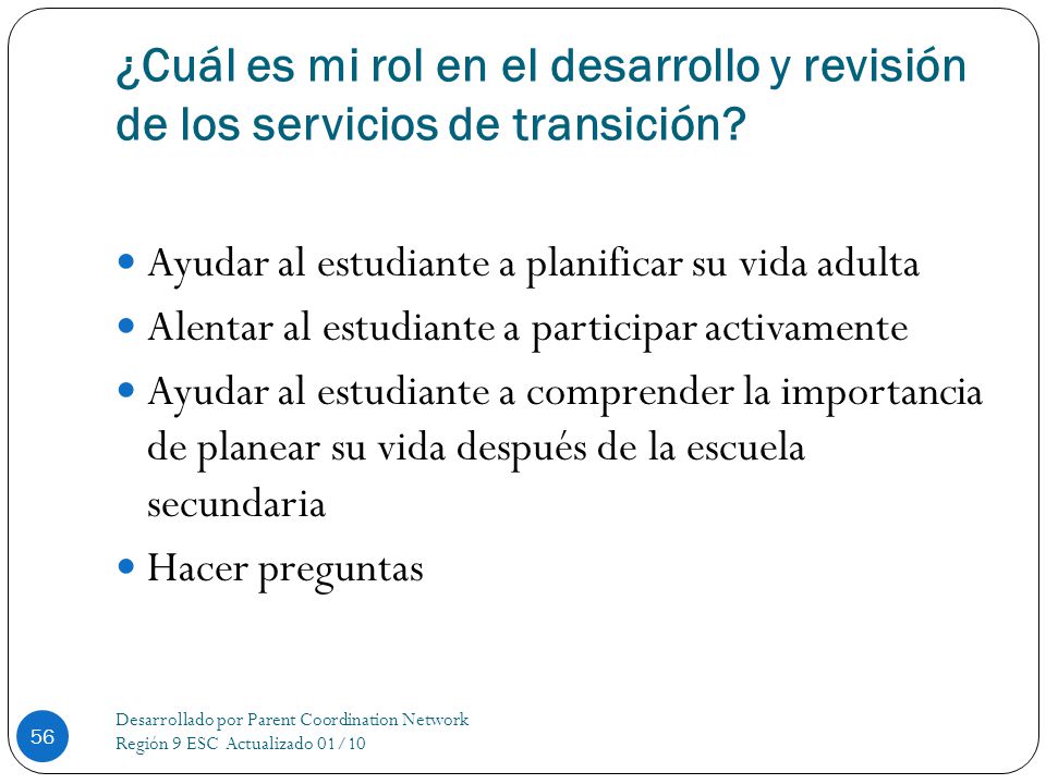 ¿Cuál es mi rol en el desarrollo y revisión de los servicios de transición