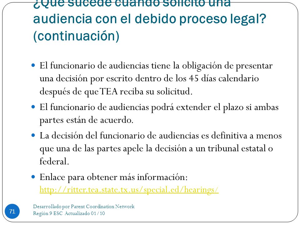 ¿Qué sucede cuando solicito una audiencia con el debido proceso legal