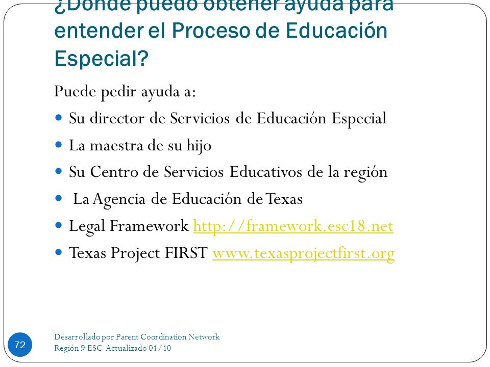 ¿Dónde puedo obtener ayuda para entender el Proceso de Educación Especial