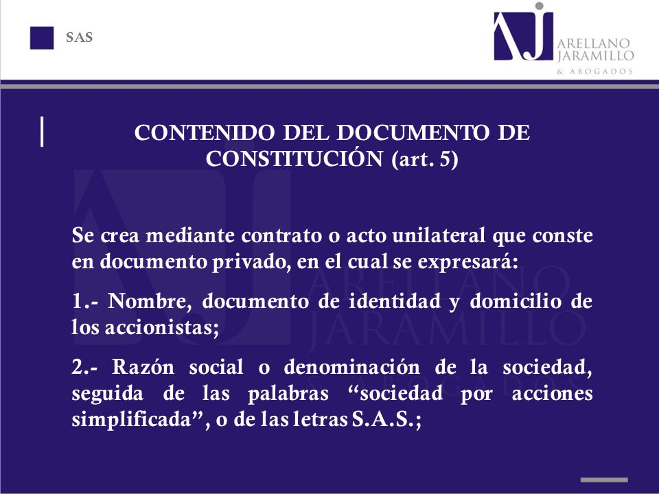 CONTENIDO DEL DOCUMENTO DE CONSTITUCIÓN (art. 5)