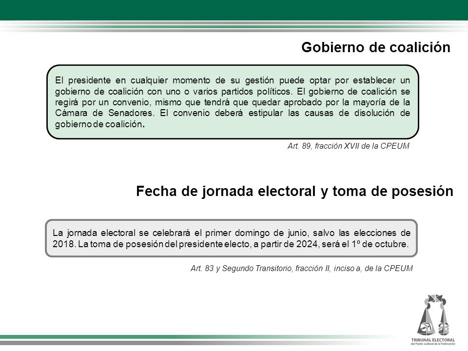 Fecha de jornada electoral y toma de posesión