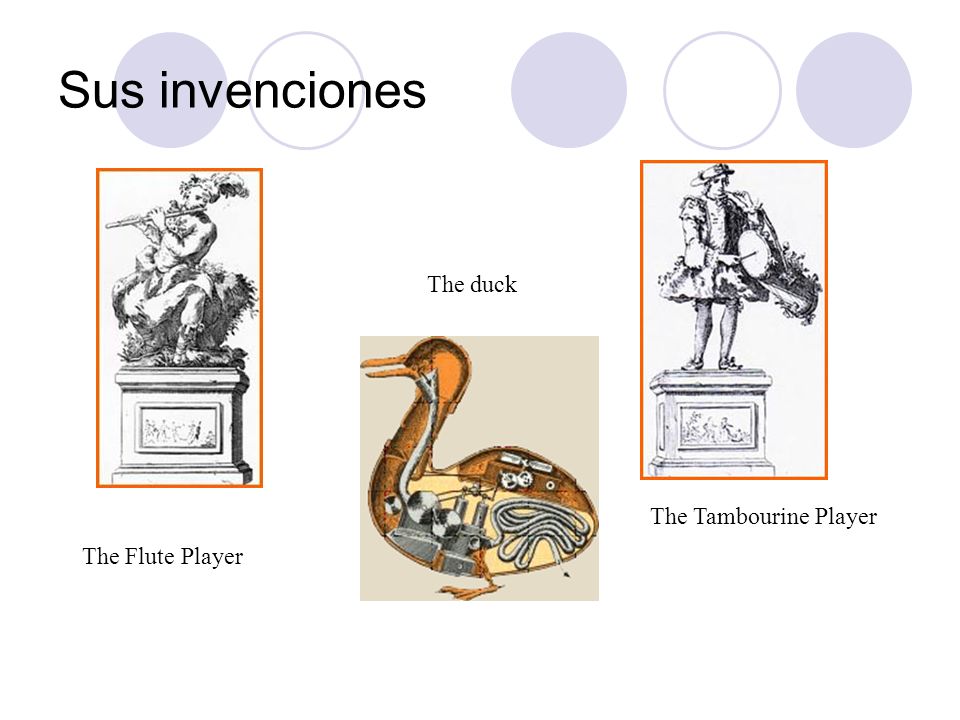 Sus invenciones The duck The Tambourine Player The Flute Player