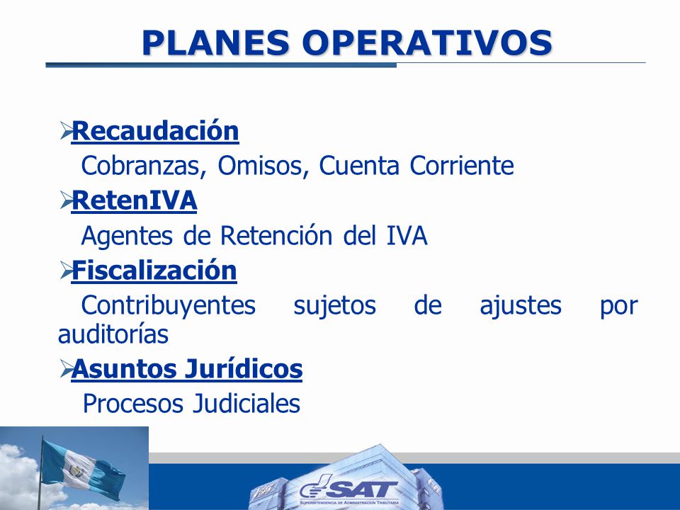 PLANES OPERATIVOS Recaudación Cobranzas, Omisos, Cuenta Corriente