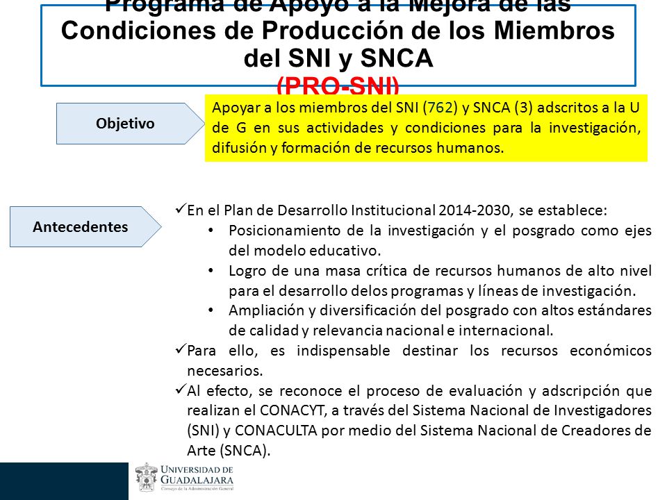 Programa de Apoyo a la Mejora de las Condiciones de Producción de los Miembros del SNI y SNCA (PRO-SNI)