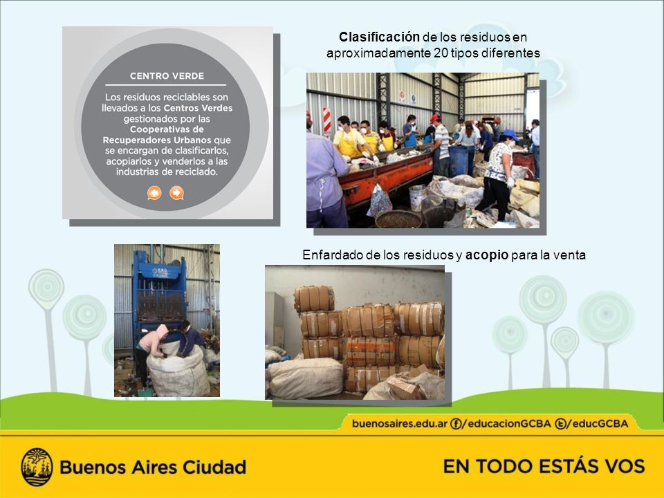 Clasificación de los residuos en aproximadamente 20 tipos diferentes