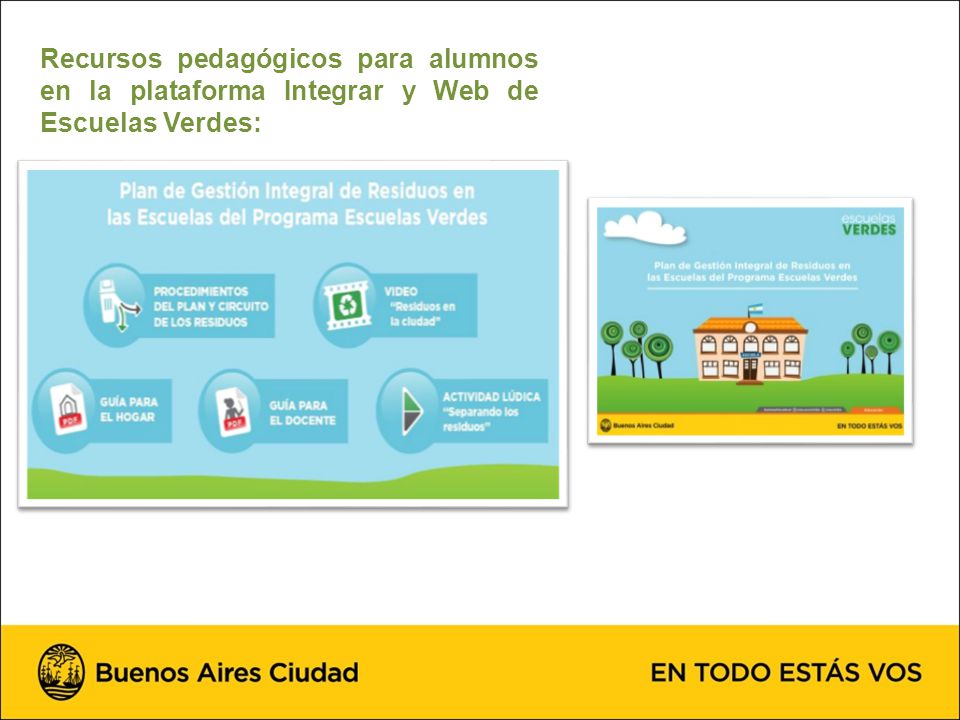 Recursos pedagógicos para alumnos en la plataforma Integrar y Web de Escuelas Verdes:
