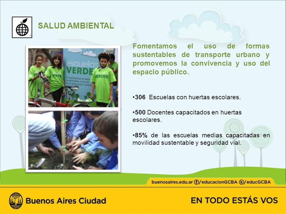 SALUD AMBIENTAL Fomentamos el uso de formas sustentables de transporte urbano y promovemos la convivencia y uso del espacio público.
