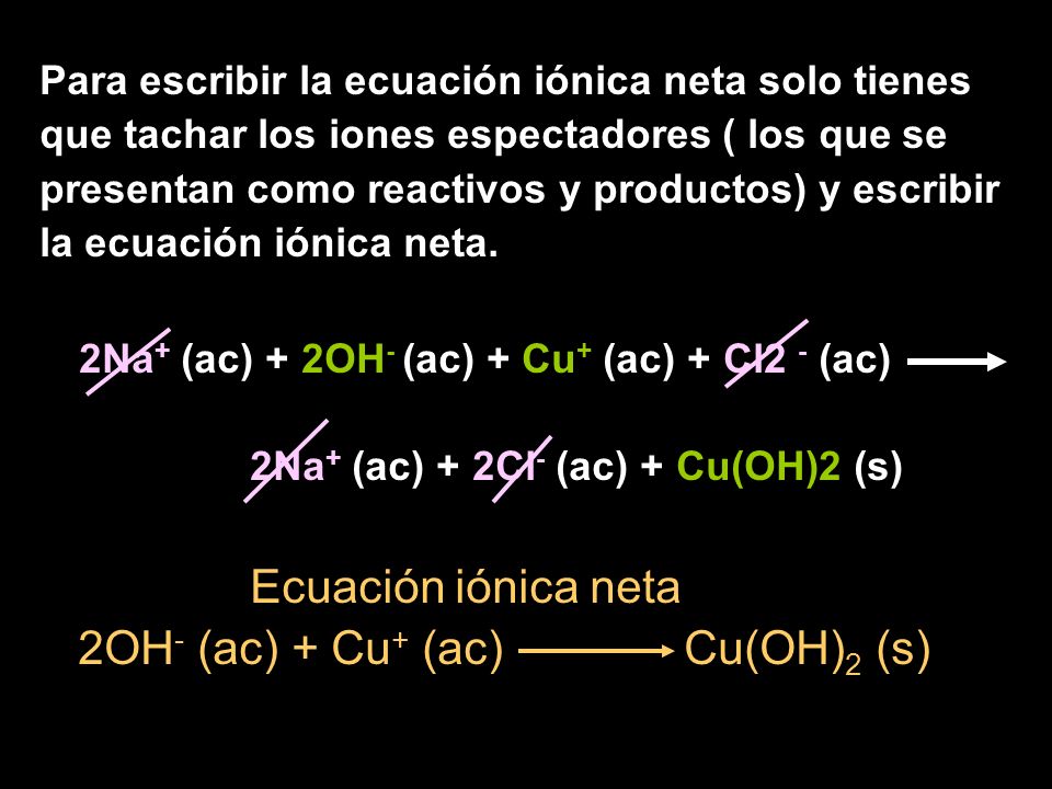 2OH- (ac) + Cu+ (ac) Cu(OH)2 (s)