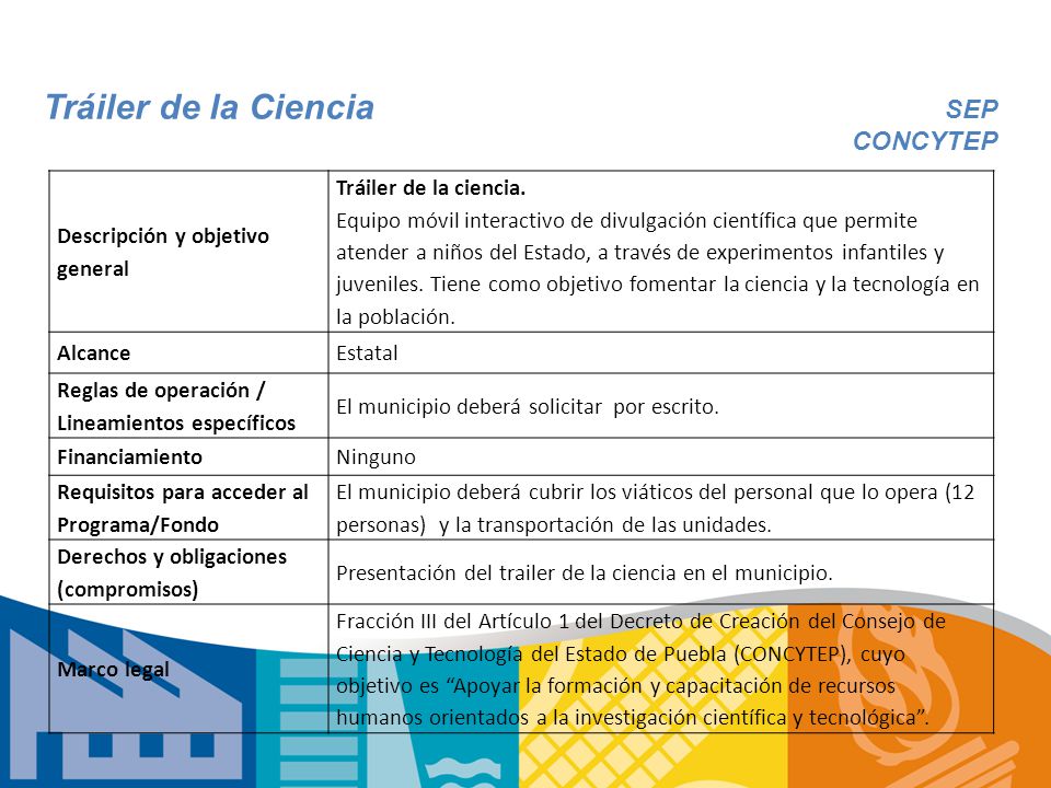 Tráiler de la Ciencia SEP CONCYTEP Descripción y objetivo general