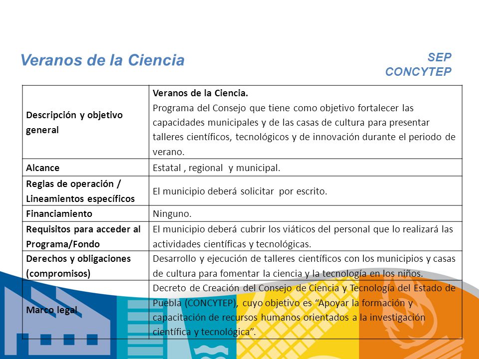 Veranos de la Ciencia SEP CONCYTEP Descripción y objetivo general