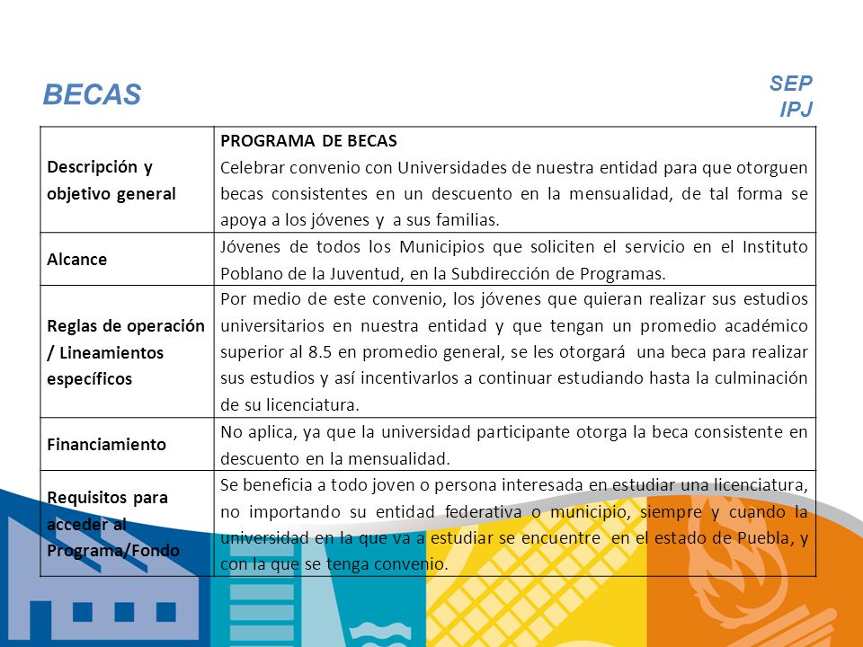 BECAS SEP IPJ Descripción y objetivo general PROGRAMA DE BECAS